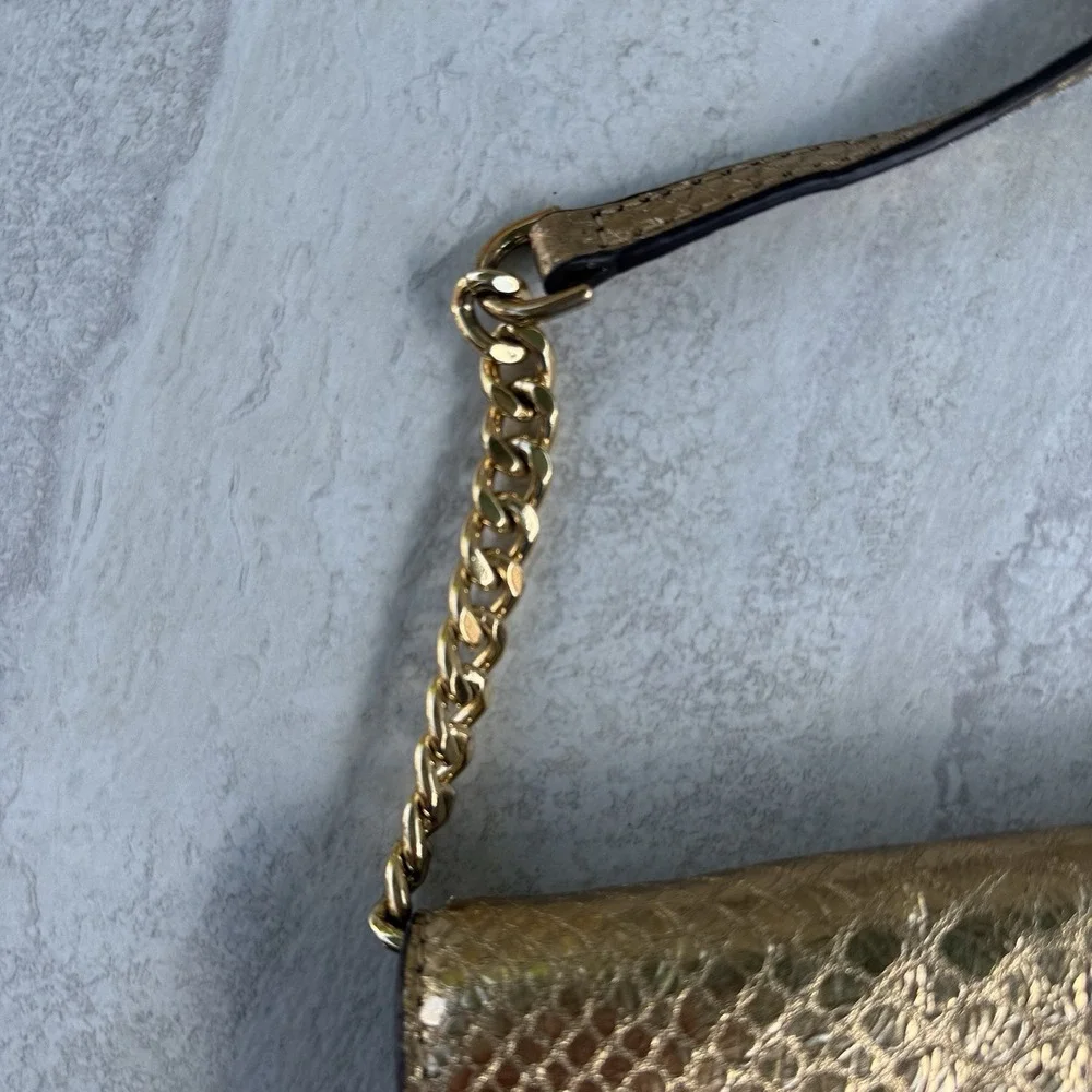 Michael Kors Gold Croc Embossed Chain Crossbody Bag 7
